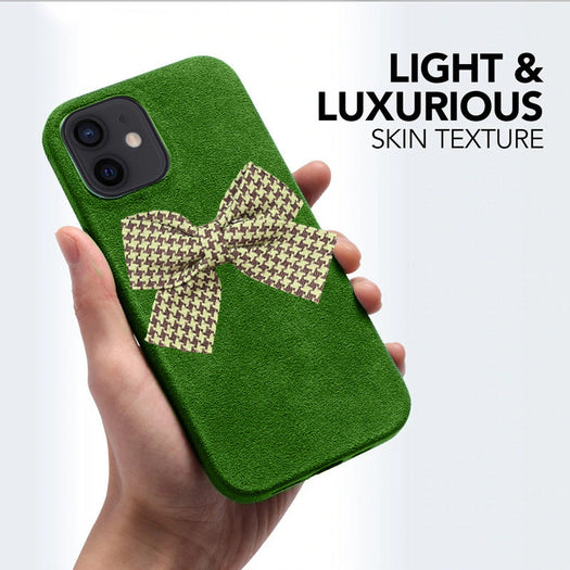 Premium Suede Leather with Bow Back Case for Apple iPhone 12
