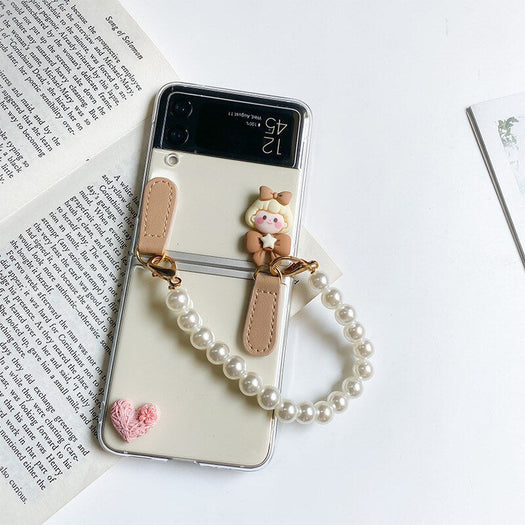 Premium luxury Cute Sweet Girl Pearl Chain Bracelet Phone Case for Samsung Galaxy Z Flip 3