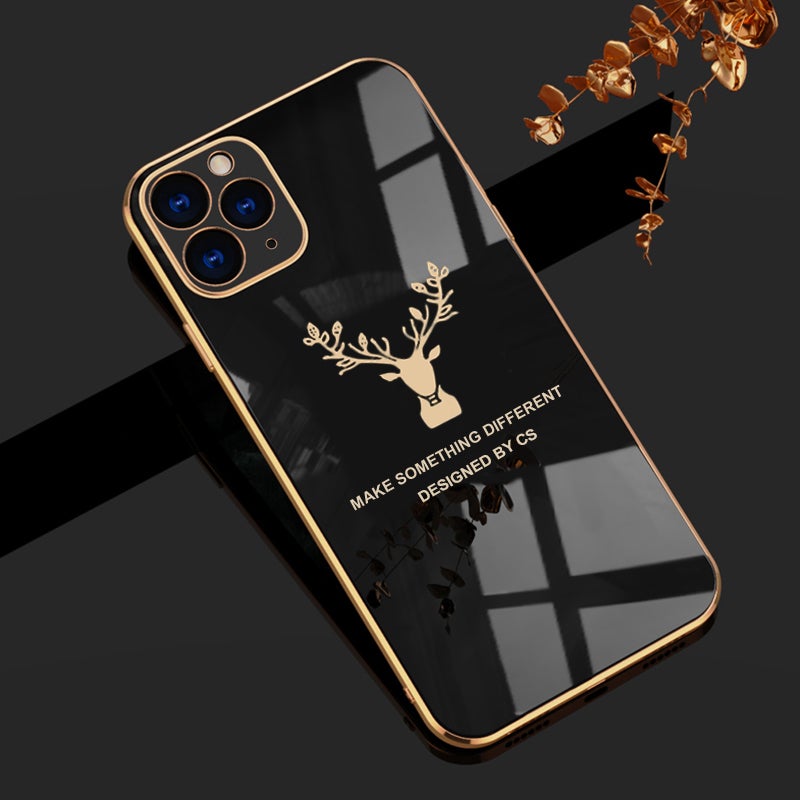 Luxurious Deer Glass Back Case With Golden Edges For iPhone 11 Pro - planetcartonline