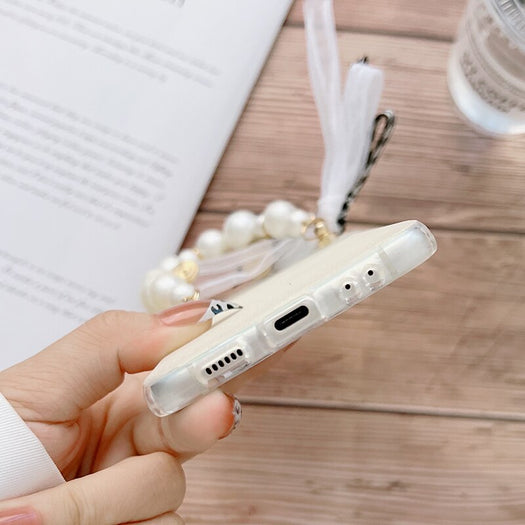 Premium luxury Cute Pearl Hand Chain Pendant Hard Laser Phone Case for Samsung Galaxy Z Flip 3