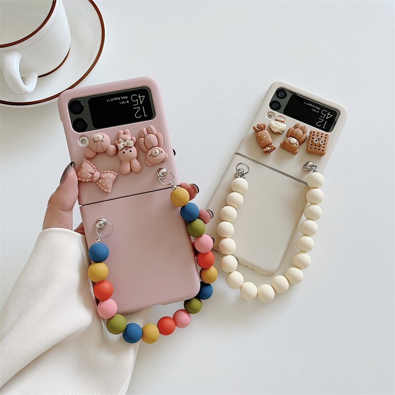 Premium luxury Cute Candy Bear Bracelet Phone Case for Samsung Galaxy Z Flip 3