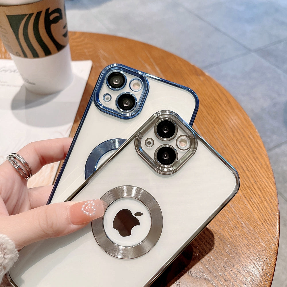 Premium Electroplated Luxury Square Silicon Clear Logo Cut Camera Protection Back Case Cover For iPhone 14 Plus