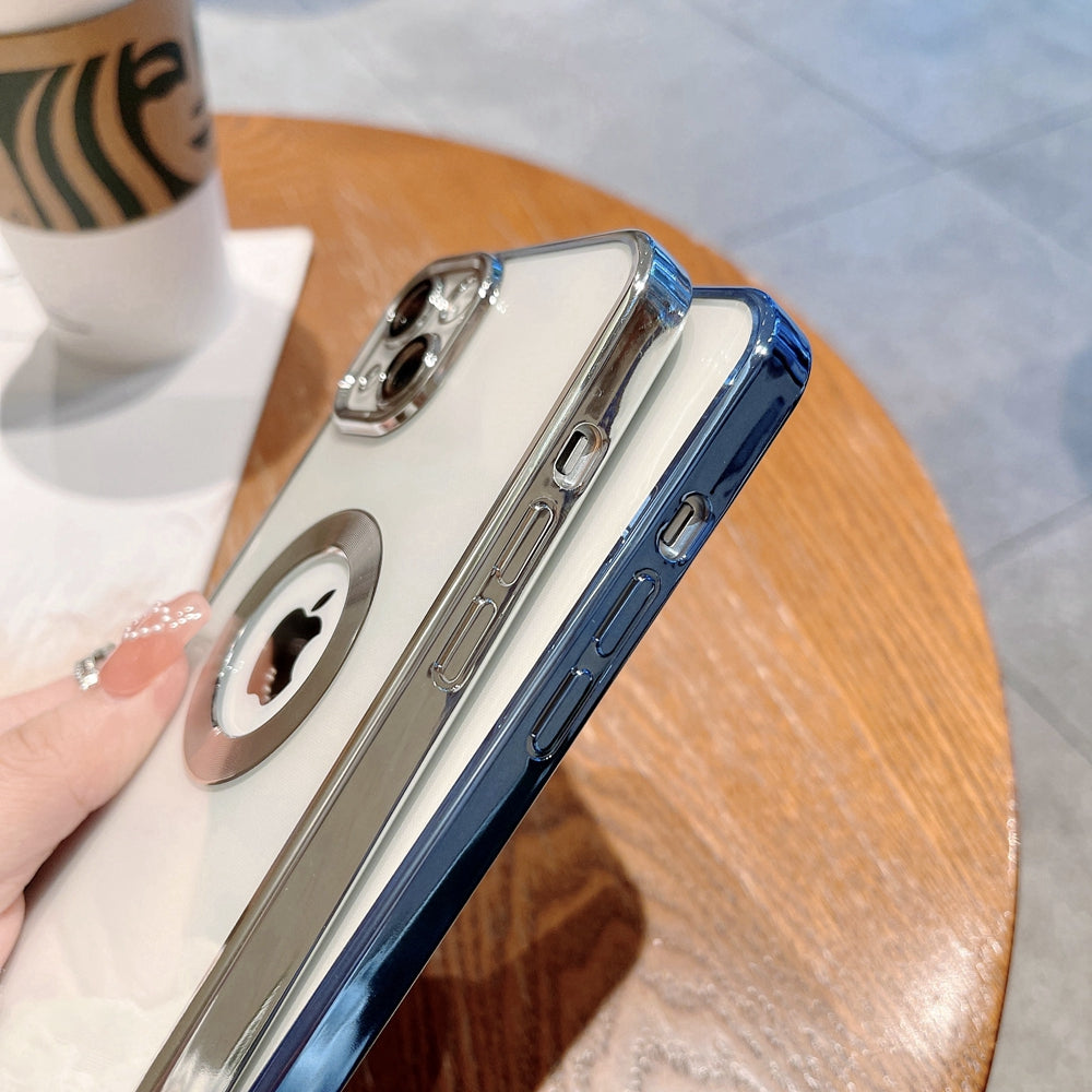 Premium Electroplated Luxury Square Silicon Clear Logo Cut Camera Protection Back Case Cover For iPhone 14