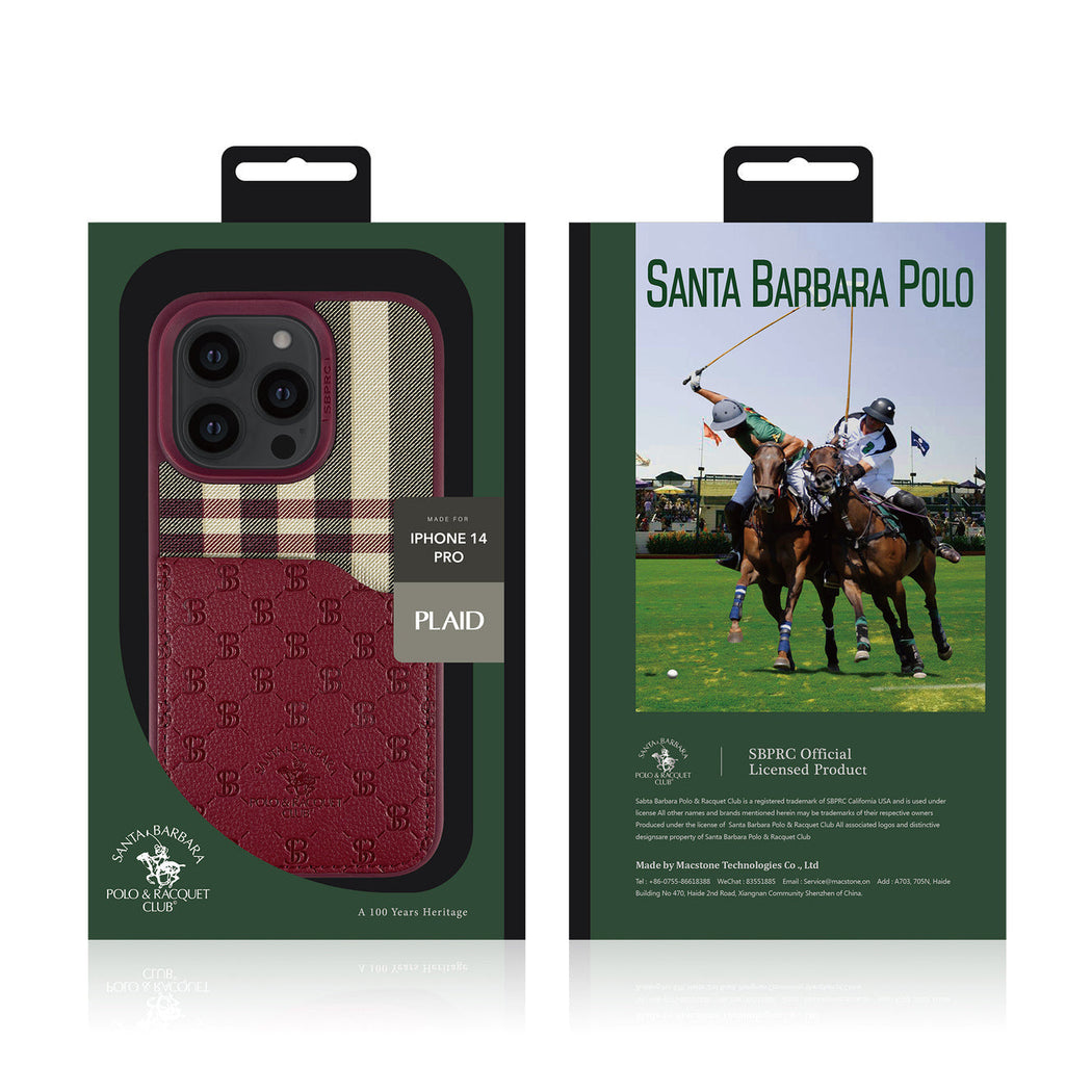 Santa Barbara Classic Plaid Series Genuine Leather Red Case For iPhone 14 Pro