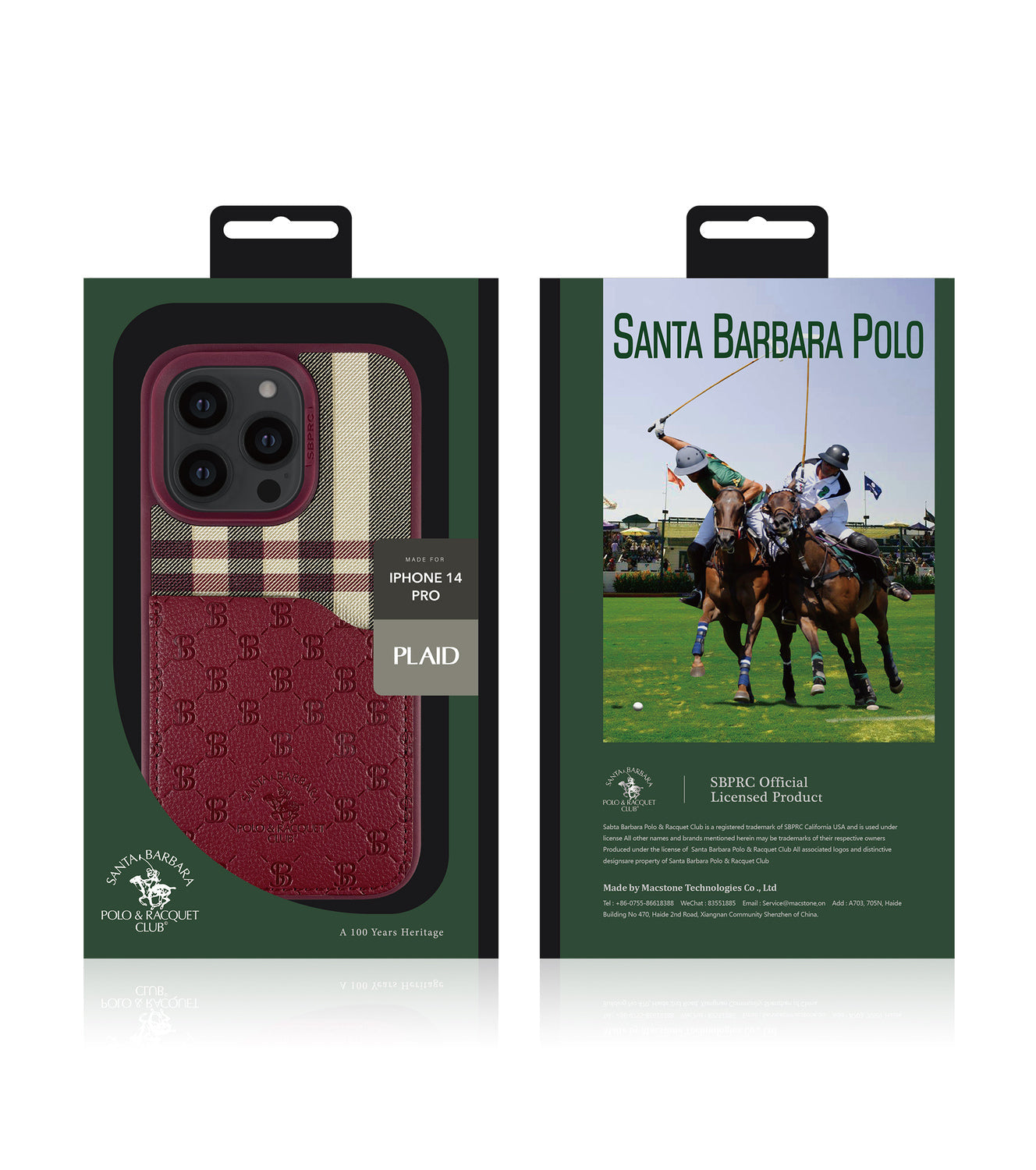 Santa Barbara Classic Plaid Series Genuine Leather Red Case For iPhone 14 Pro Max