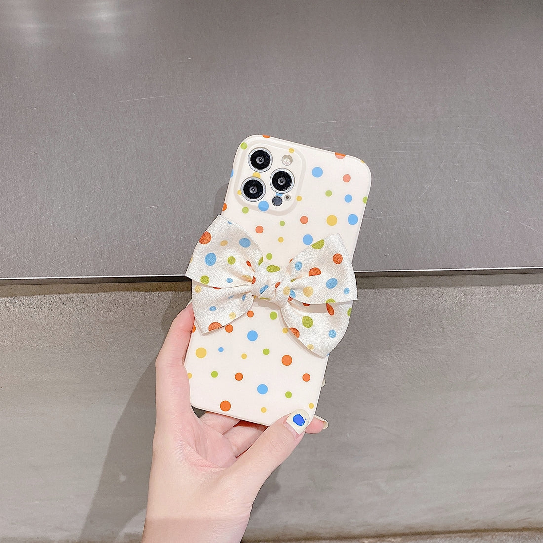 Premium Colorful Polka Dots Bow Back Case for Apple iPhone 13 Pro