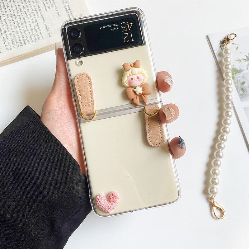 Premium luxury Cute Sweet Girl Pearl Chain Bracelet Phone Case for Samsung Galaxy Z Flip 3