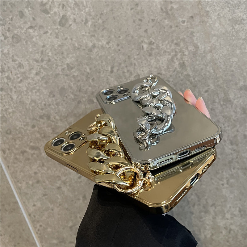 Luxury Electroplated Silicone Wrist Chain Back Case For iPhone 13