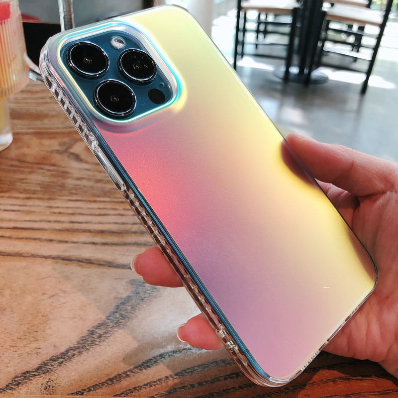 Premium Anti Shock Rainbow Laser Gradient Back Case For iPhone 14 Series