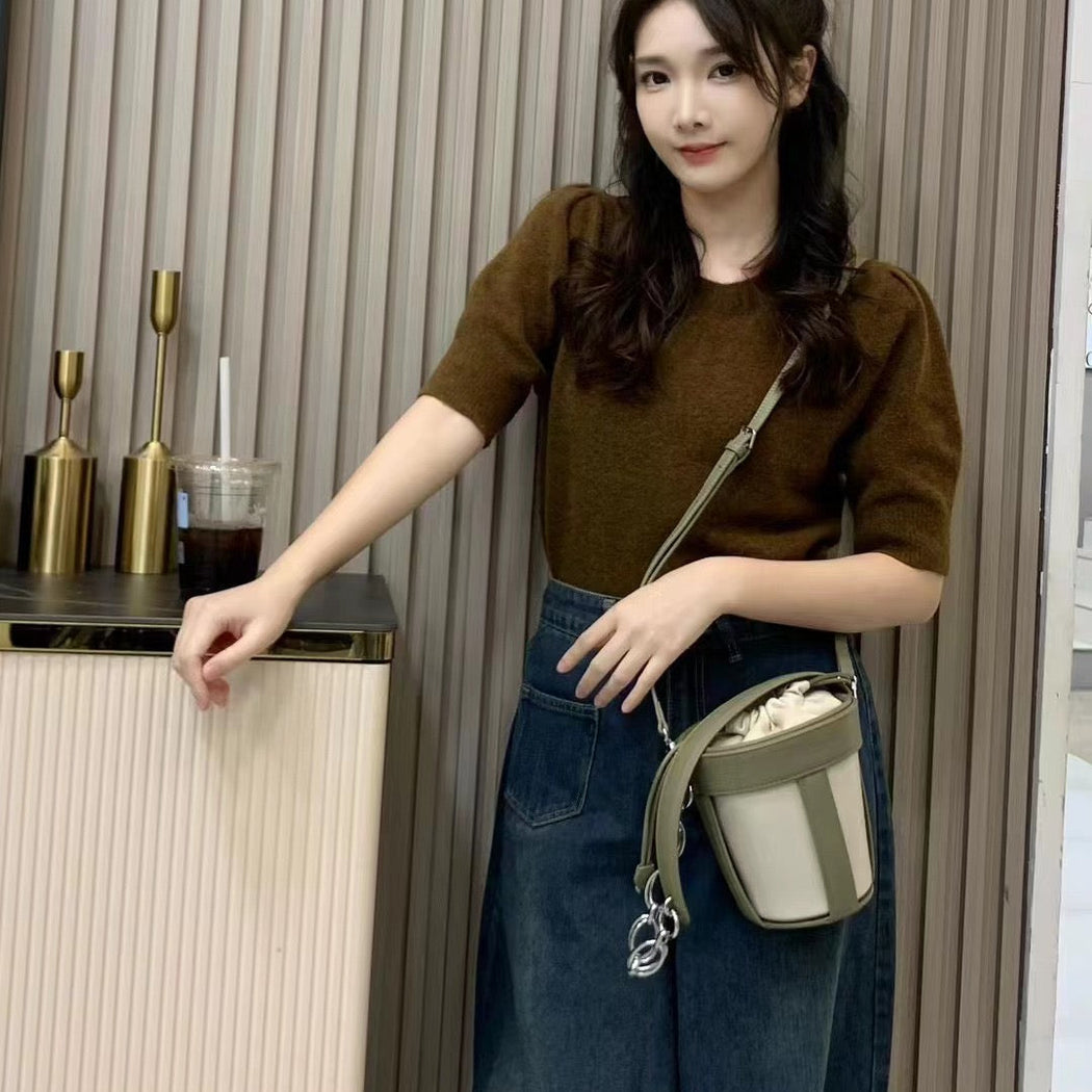 Luxury Leather Dual Shade Barrel Handbag For Female