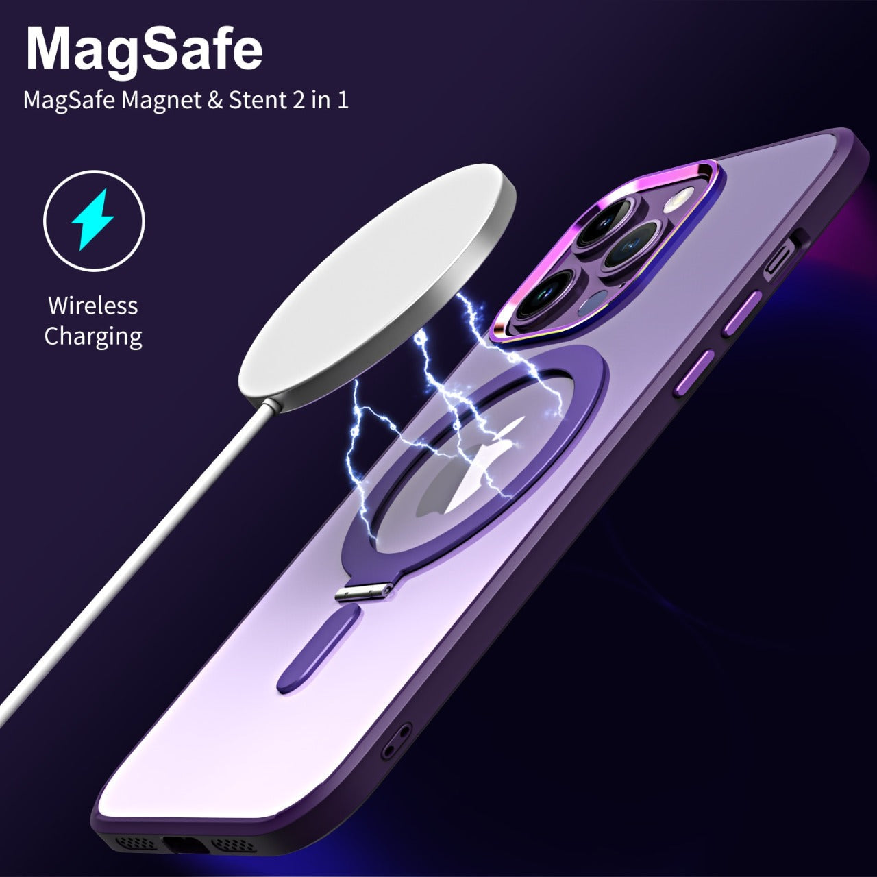 Magsafe Stand Transparent Gradient Back Case Cover for iPhone 14 Pro
