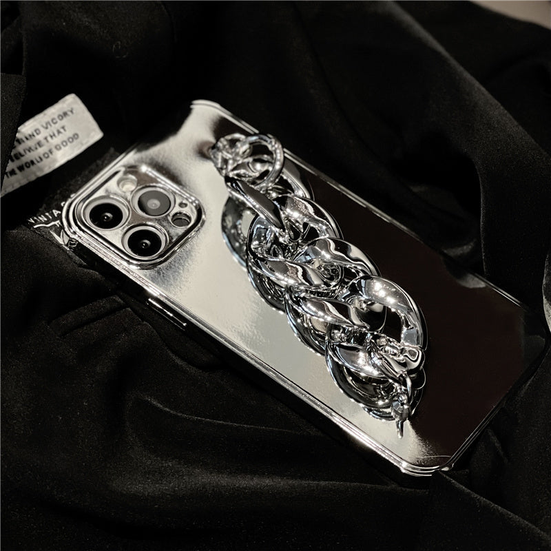 Luxury Electroplated Silicone Wrist Chain Back Case For iPhone 12