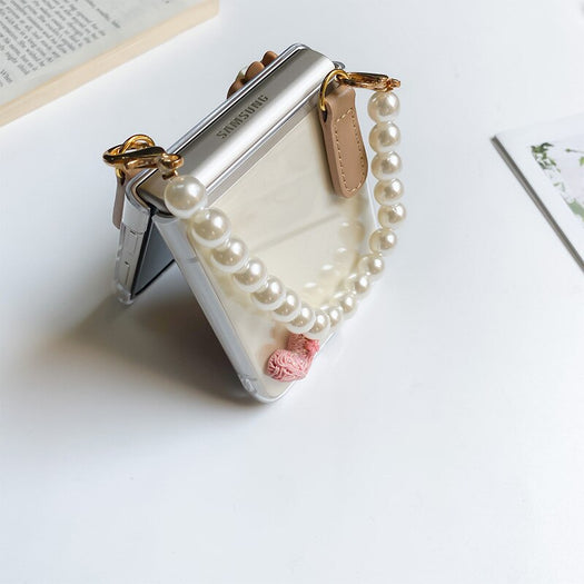 Premium luxury Cute Sweet Girl Pearl Chain Bracelet Phone Case for Samsung Galaxy Z Flip 3