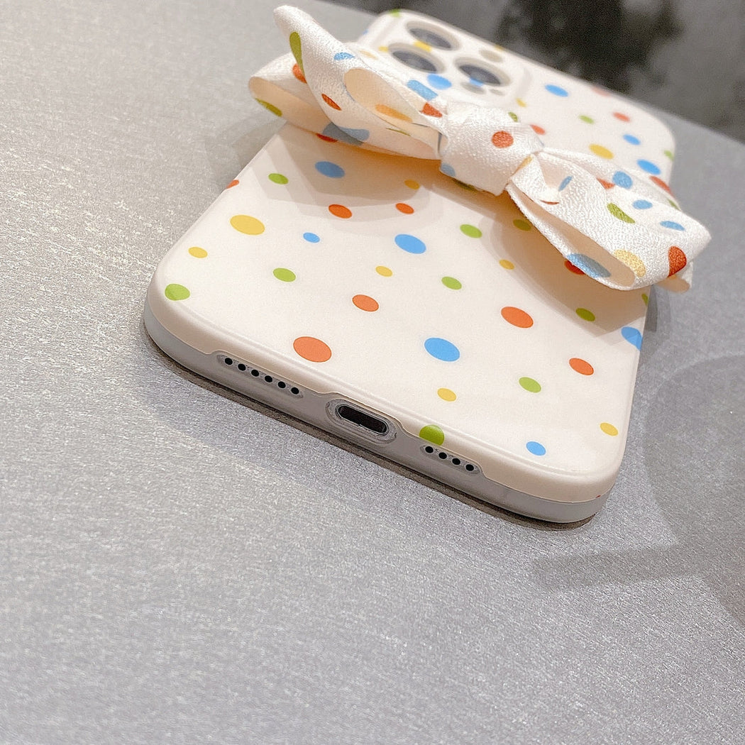 Premium Colorful Polka Dots Bow Back Case for Apple iPhone 13 Pro