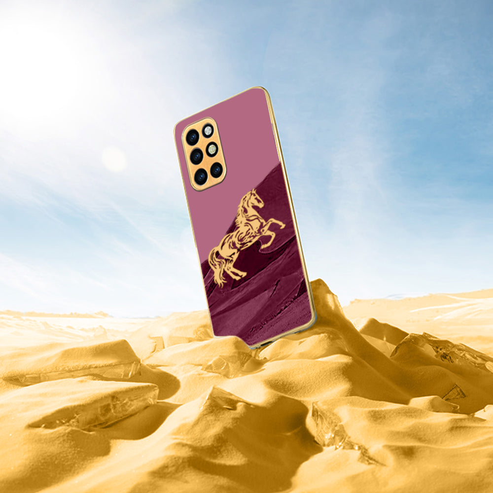 Luxury Horse Pattern Glass Back Case With Golden Edges For Oneplus 8T