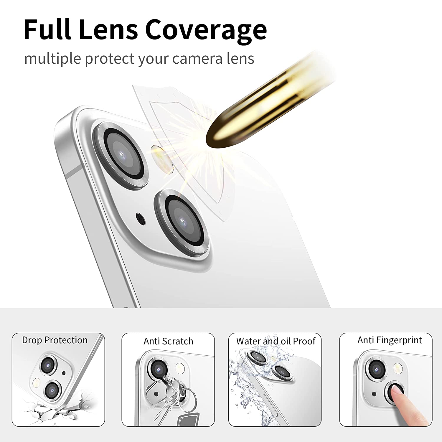 Ring Metal Camera Lens Protector Glass For iPhone 14 Plus