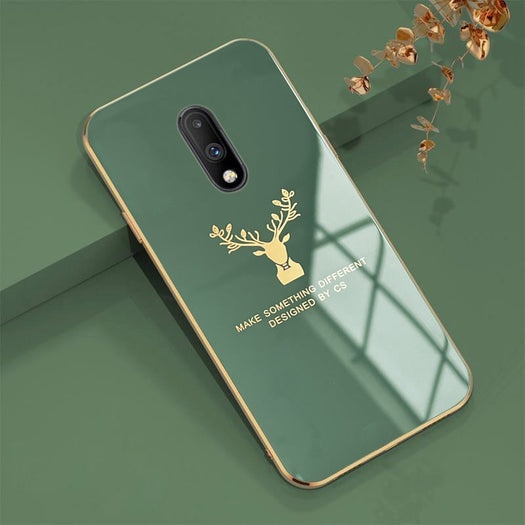 Deer Pattern Luxurious Gold Edge Glass Back Case For Android