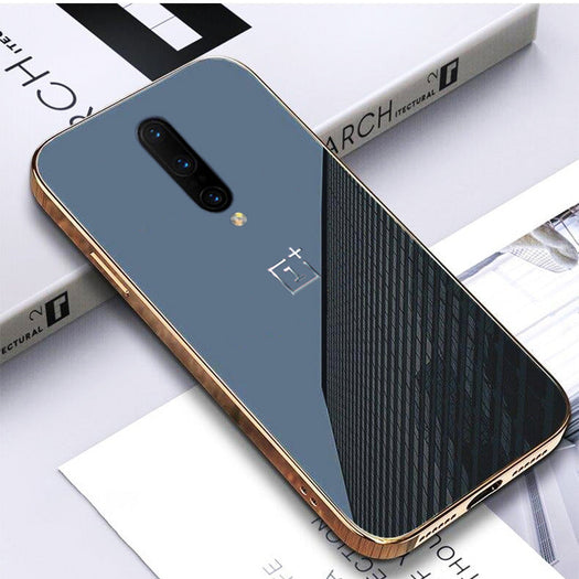 Premium Glossy Gold Edge Glass Back Case For Oneplus 7 Pro - Premium Cases