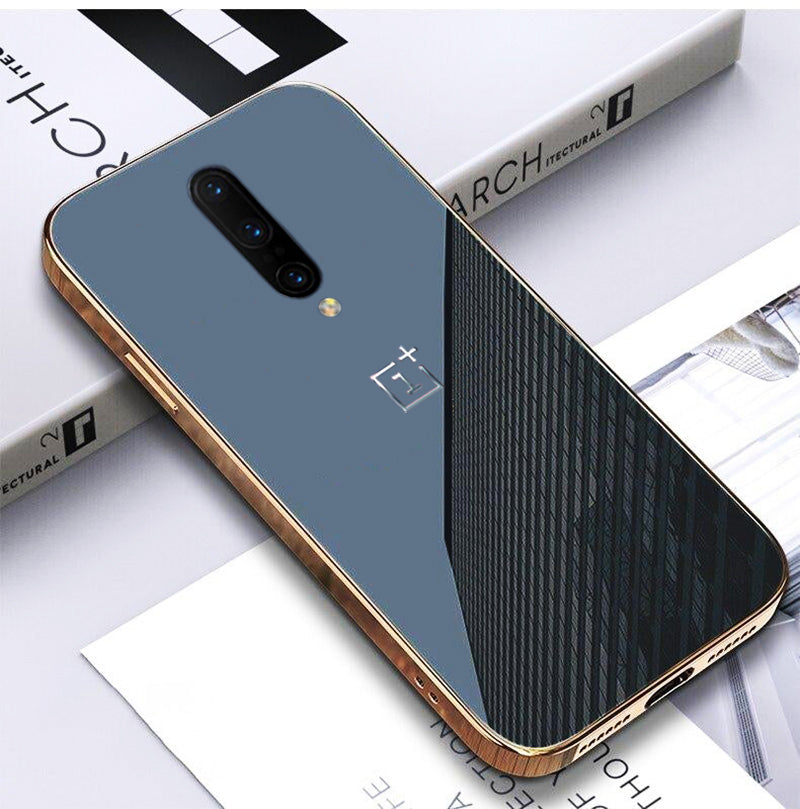 Premium Glossy Gold Edge Glass Back Case For Oneplus 7 Pro - Premium Cases