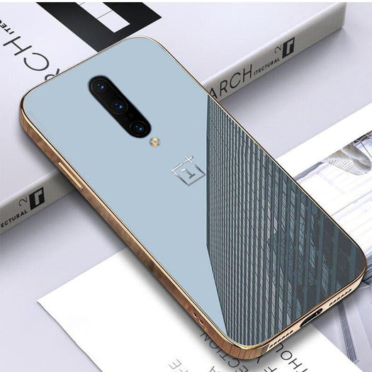 Luxury Glossy Gold Edge Glass Back Case For Oneplus 7 Pro