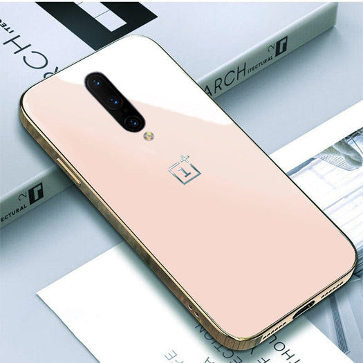 Premium Glossy Gold Edge Glass Back Case For Oneplus 7 Pro - Premium Cases