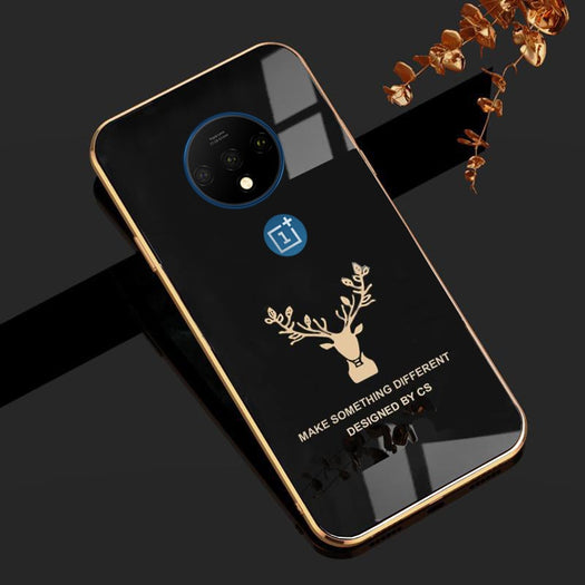 Deer Pattern Luxurious Gold Edge Glass Back Case For Android