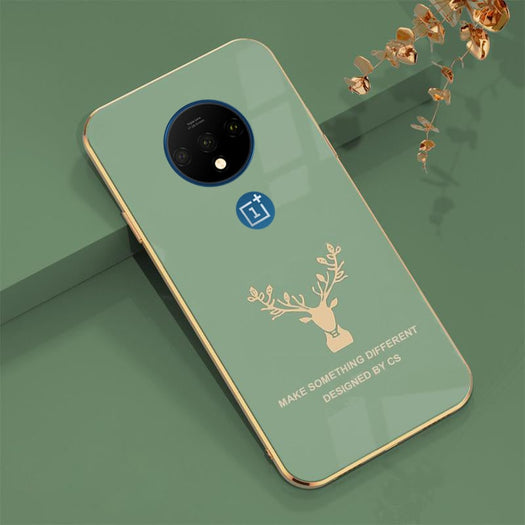 Deer Pattern Luxurious Gold Edge Glass Back Case For Android