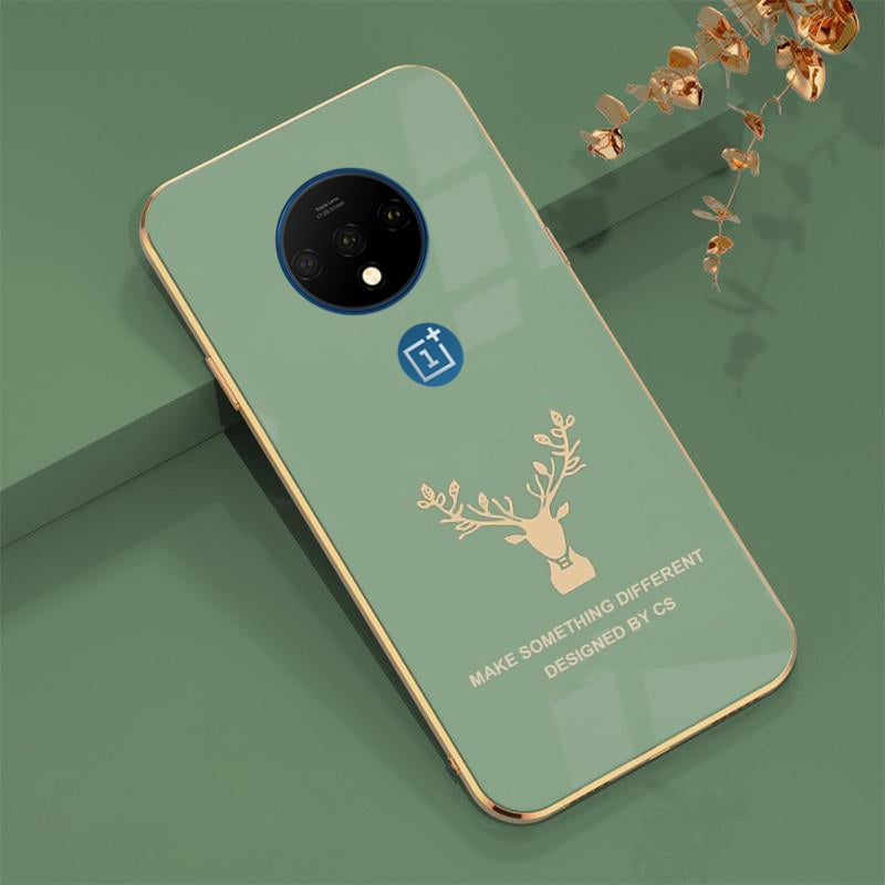 Deer Pattern Luxurious Gold Edge Glass Back Case For Android