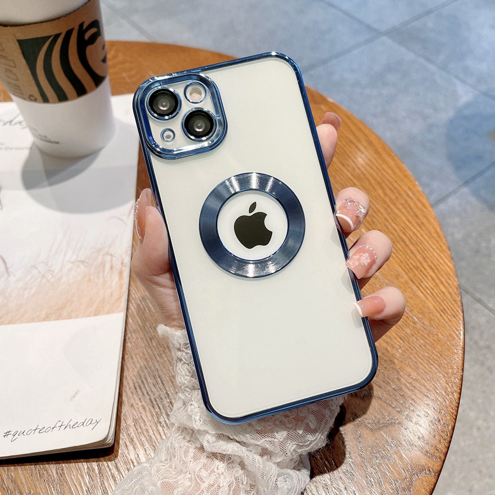 Premium Electroplated Luxury Square Silicon Clear Logo Cut Camera Protection Back Case Cover For iPhone 13