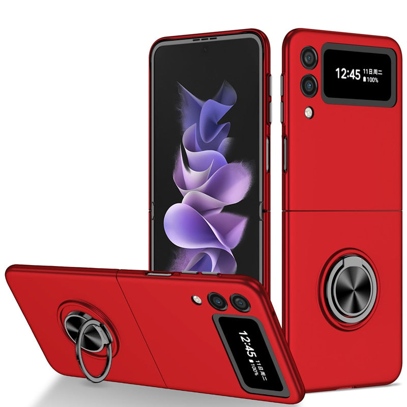Premium Luxury Matte Hard Ring Holder Stand Case for Samsung Galaxy Z Flip 3