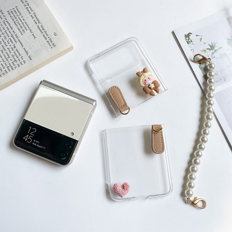 Premium luxury Cute Sweet Girl Pearl Chain Bracelet Phone Case for Samsung Galaxy Z Flip 3