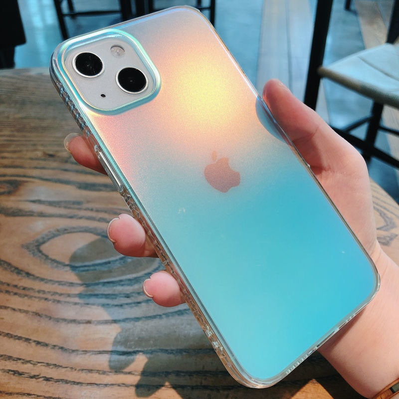 Premium Anti Shock Rainbow Laser Gradient Back Case For iPhone 14