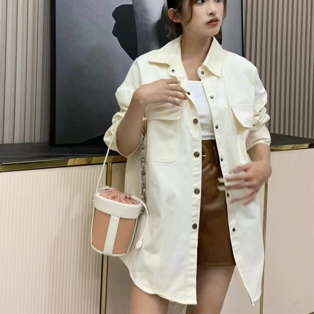Luxury Leather Dual Shade Barrel Handbag For Female