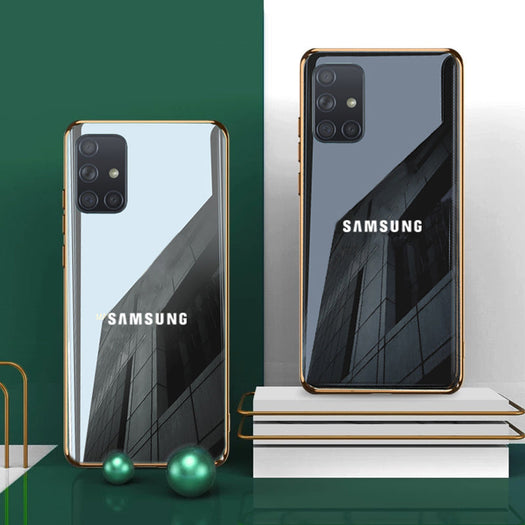 Premium Glossy Gold Edge Glass Back Case For Samsung A71