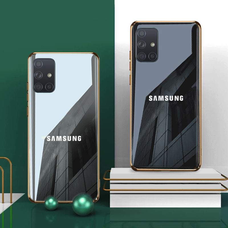Premium Glossy Gold Edge Glass Back Case For Samsung A71