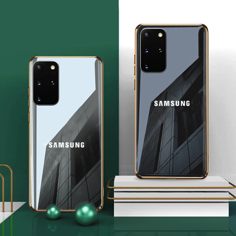 Premium Glossy Gold Edge Glass Back Case For Samsung Galaxy S20 Plus