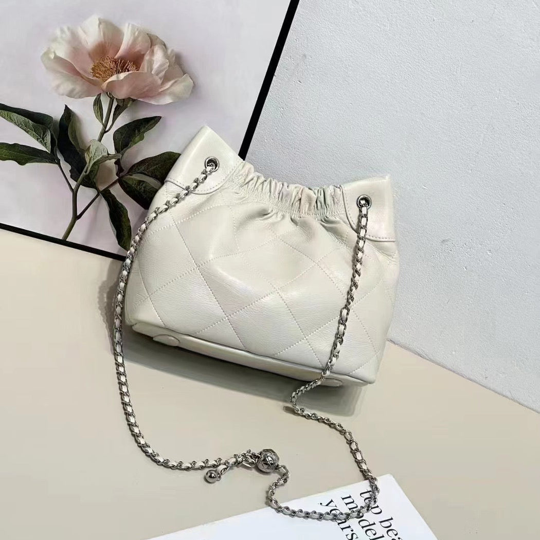 Luxury Leather Metallic Charm Handbag For Female