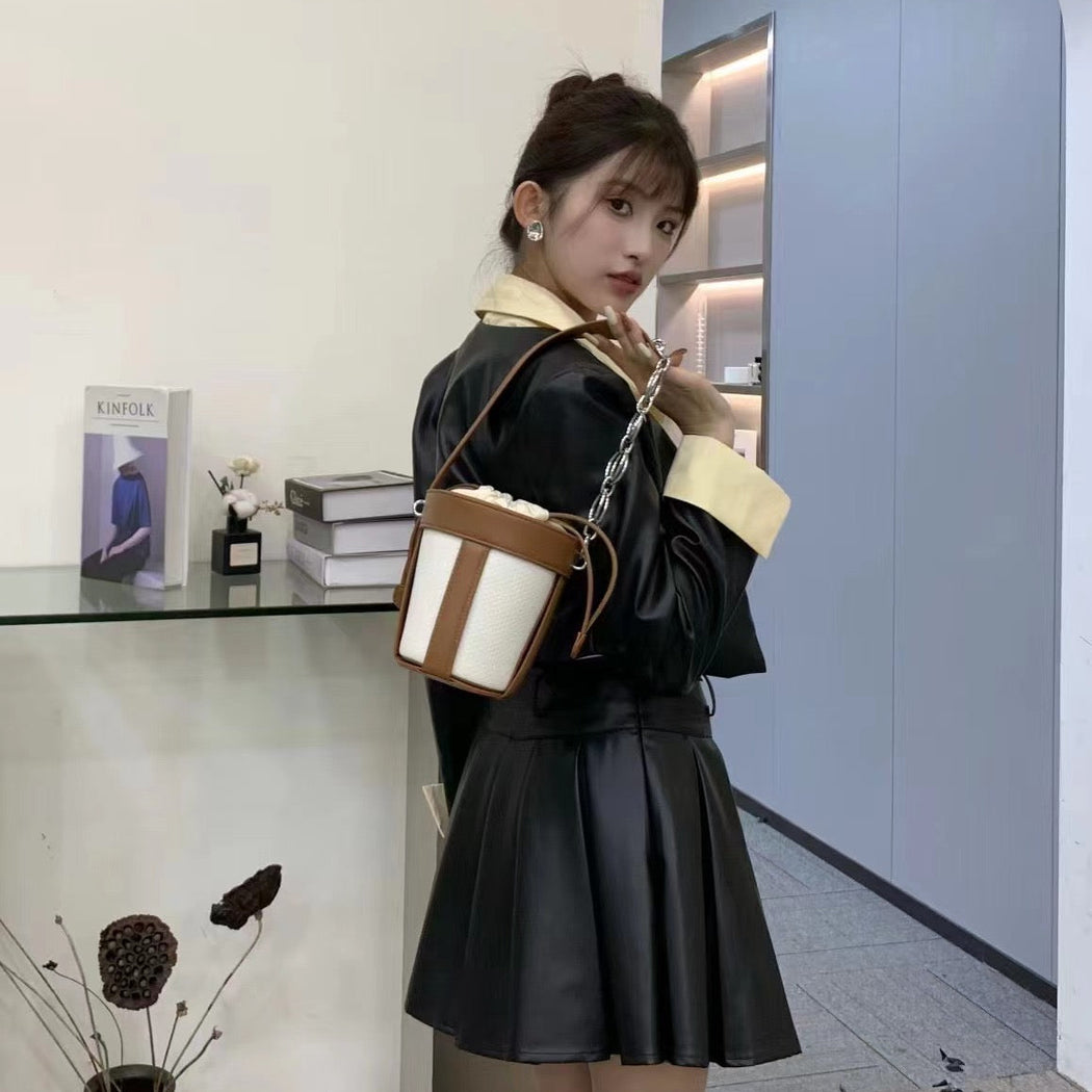 Luxury Leather Dual Shade Barrel Handbag For Female