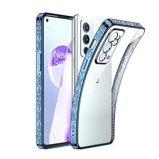 Premium Luxury 3D Flower Carved Plating Electroplated Side Frame Transparent Back Case Cover for OnePlus 9RT