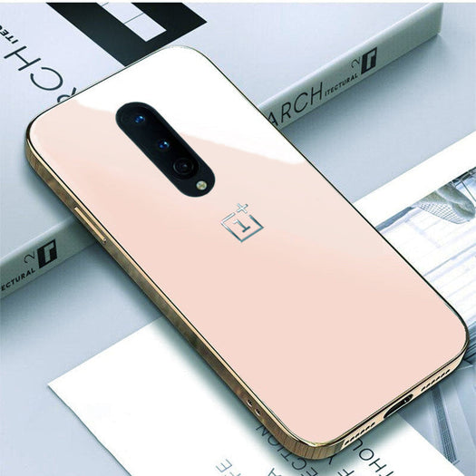Luxury Glossy Gold Edge Glass Back Case For Oneplus 8