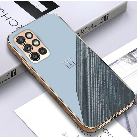 Premium Glossy Gold Edge Glass Back Case For Oneplus 9R - Premium Cases