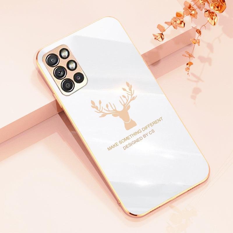 Deer Pattern Luxurious Gold Edge Glass Back Case For Android