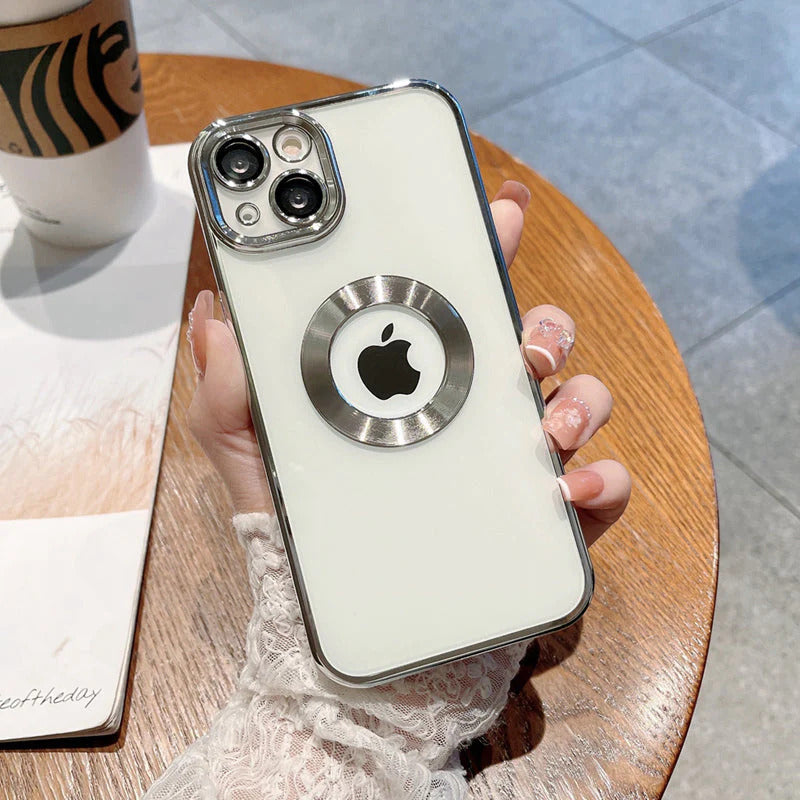Premium Electroplated Luxury Square Silicon Clear Logo Cut Camera Protection Back Case Cover For iPhone 13