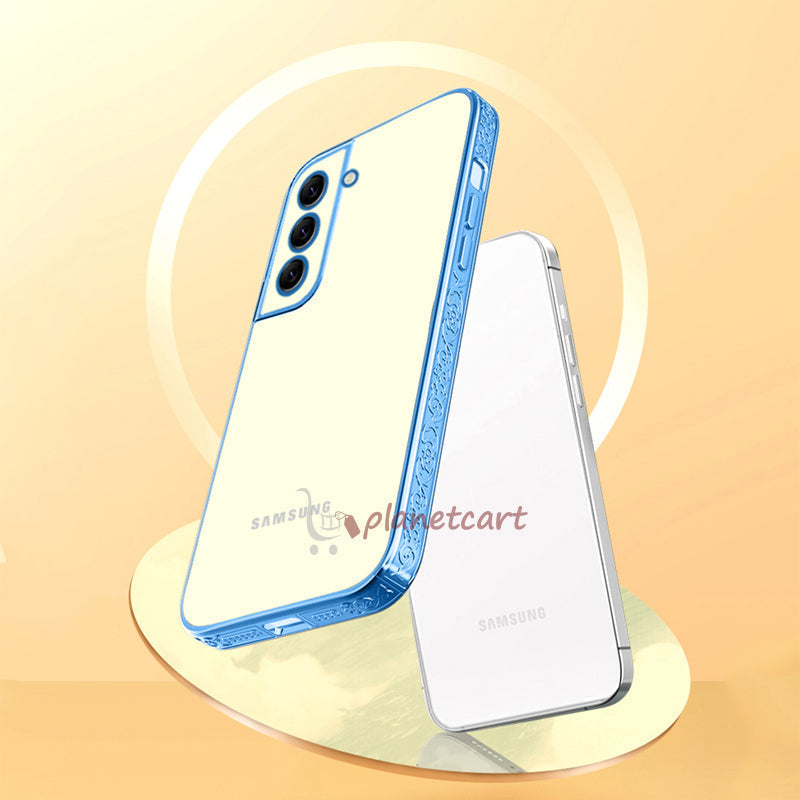 Premium Luxury 3D Flower Carved Plating Electroplated Side Frame Transparent Back Case Cover for Samsung Galaxy S21 FE