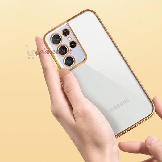 Premium Luxury 3D Flower Carved Plating Electroplated Side Frame Transparent Back Case Cover for Samsung Galaxy S21 Ultra