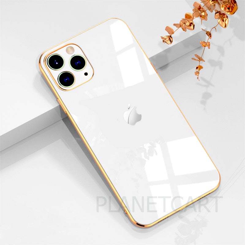 Luxurious Glass Back Case With Golden Edges For iPhone 11 Pro