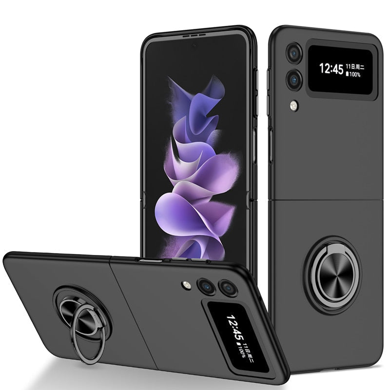 Premium Luxury Matte Hard Ring Holder Stand Case for Samsung Galaxy Z Flip 3