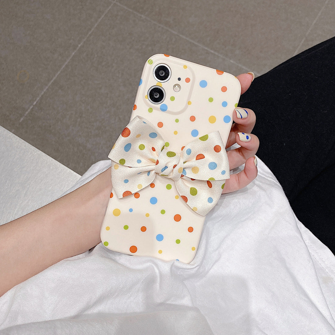 Premium Colorful Polka Dots Bow Back Case for Apple iPhone 12