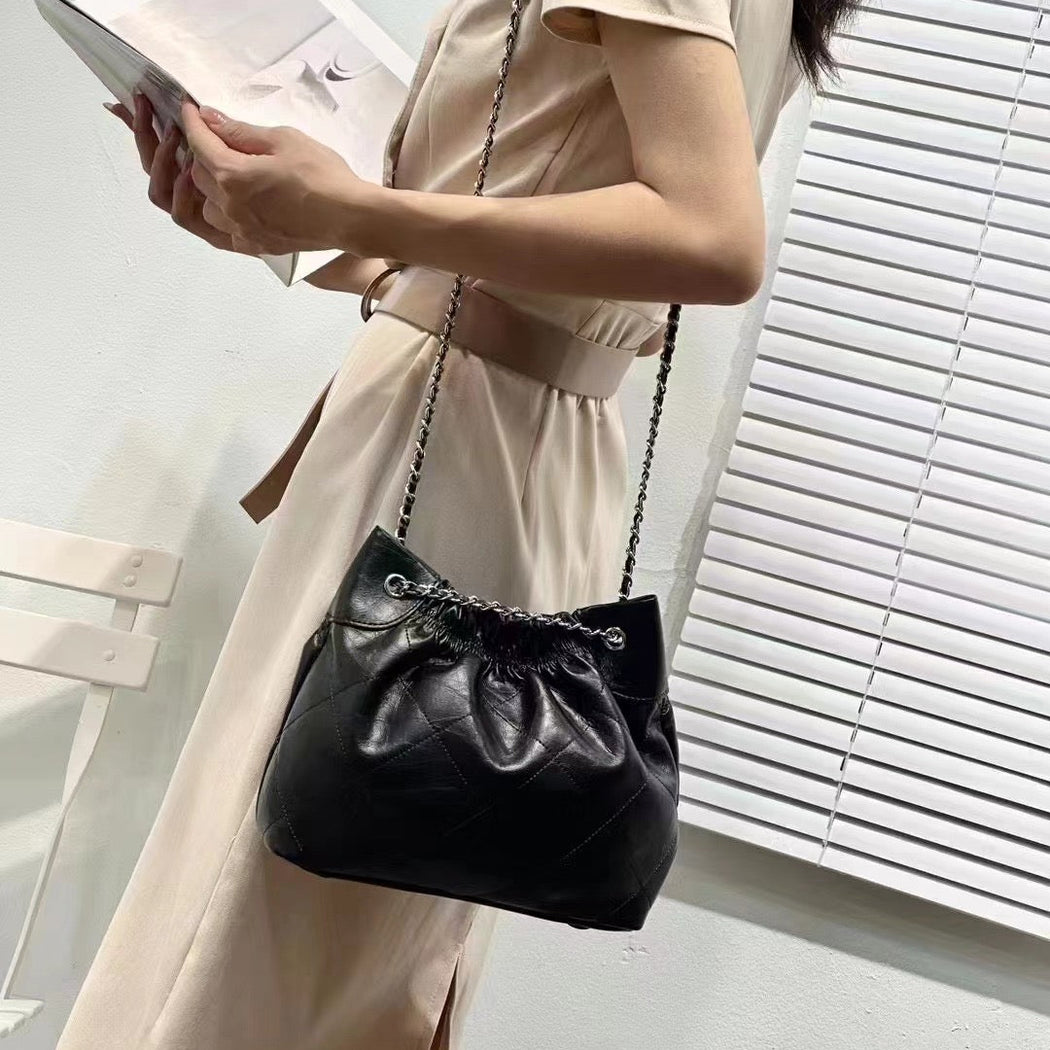 Luxury Leather Metallic Charm Handbag For Female