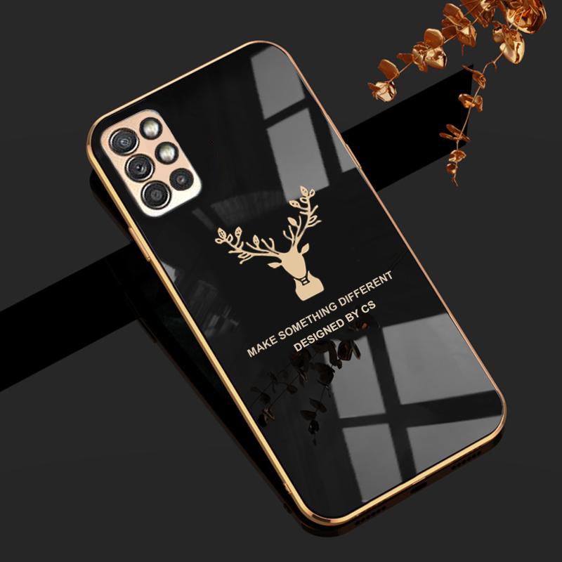 Deer Pattern Luxurious Gold Edge Glass Back Case For Android